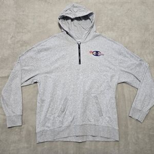 Champion Light Gray Half-Zip Hoodie Mens Sz XL Embroidered Champion Sports Logo